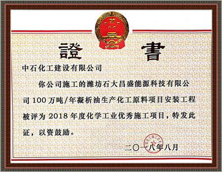 2018年度化学工业优秀施工项目